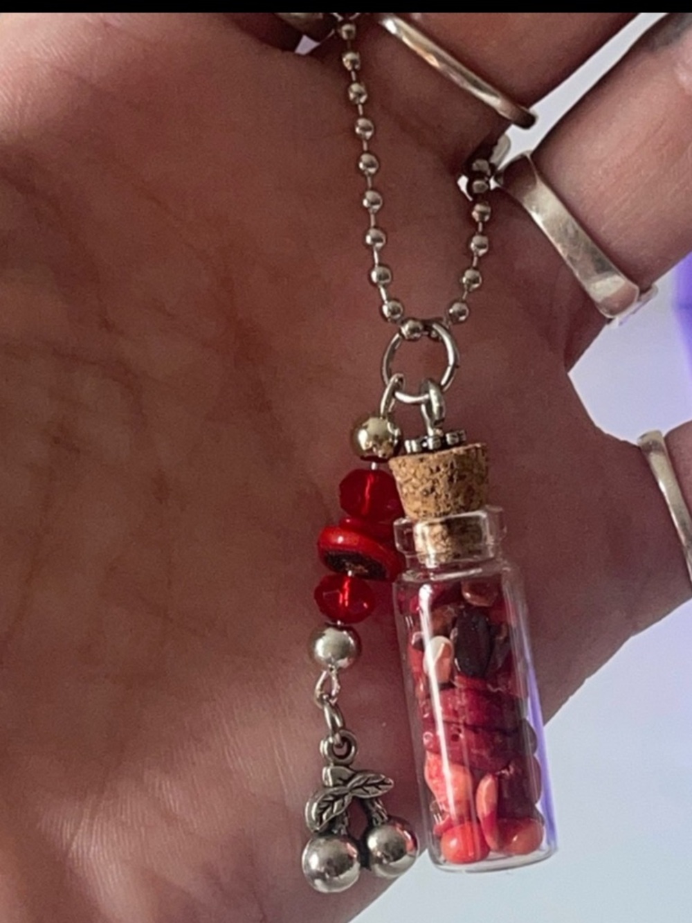 Warrior Glass Intention Vial w/ Red Jasper, Red Seashell & a Cherry Charm